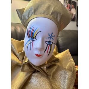 -CLOWN PORCELAIN Sugar Loaf Porcelain Clown 19” Gold And Metalic Orange
